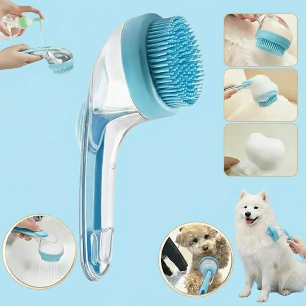 2-in-1 Pet Bath Brush with Soap Dispenser – Soft Silicone Grooming Scrubber for Dogs & Cats