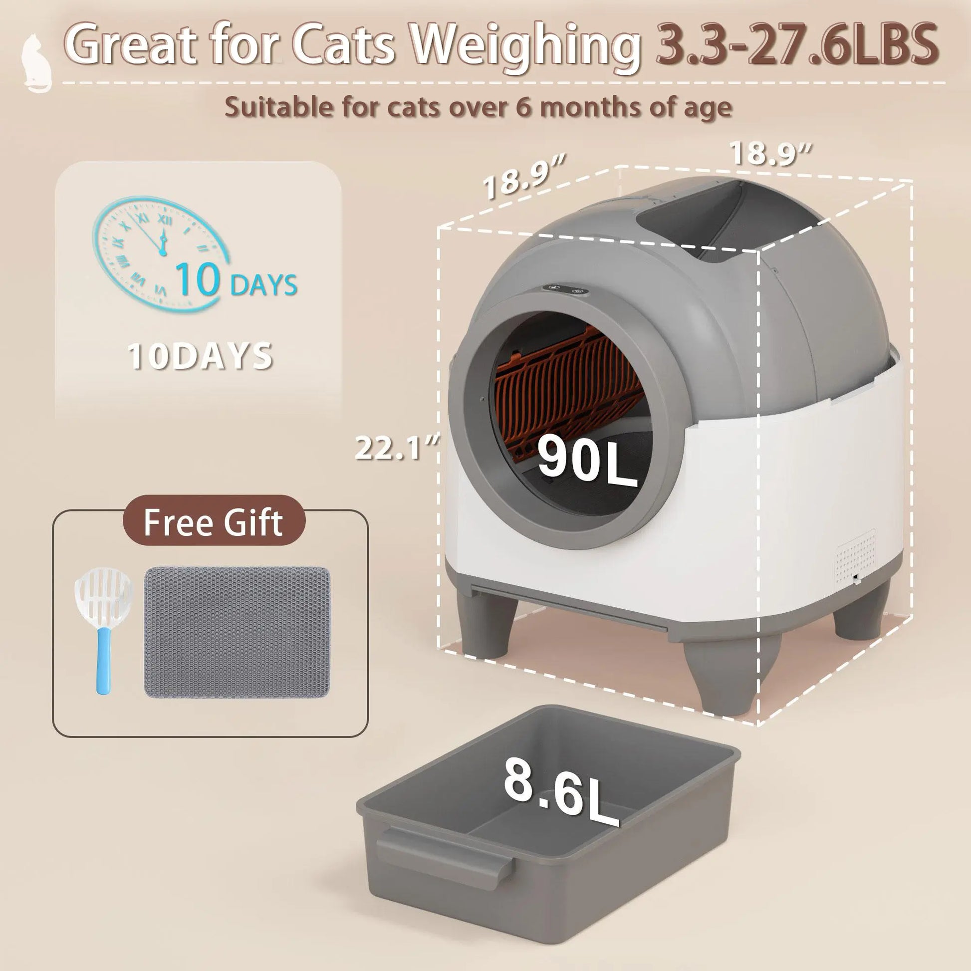 Smart Self-Cleaning Cat Litter Box – 90L, App-Controlled, Auto-Cleaning with Safety Sensors