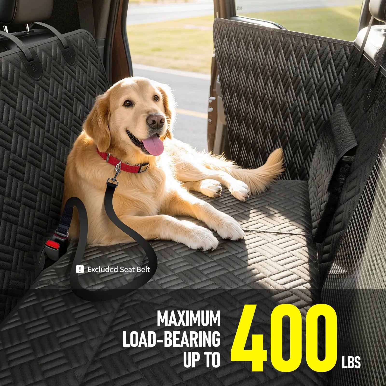Waterproof Dog Car Seat Hammock Cover – Heavy Duty, 400 lbs Capacity, Fits Cars, SUVs & Trucks