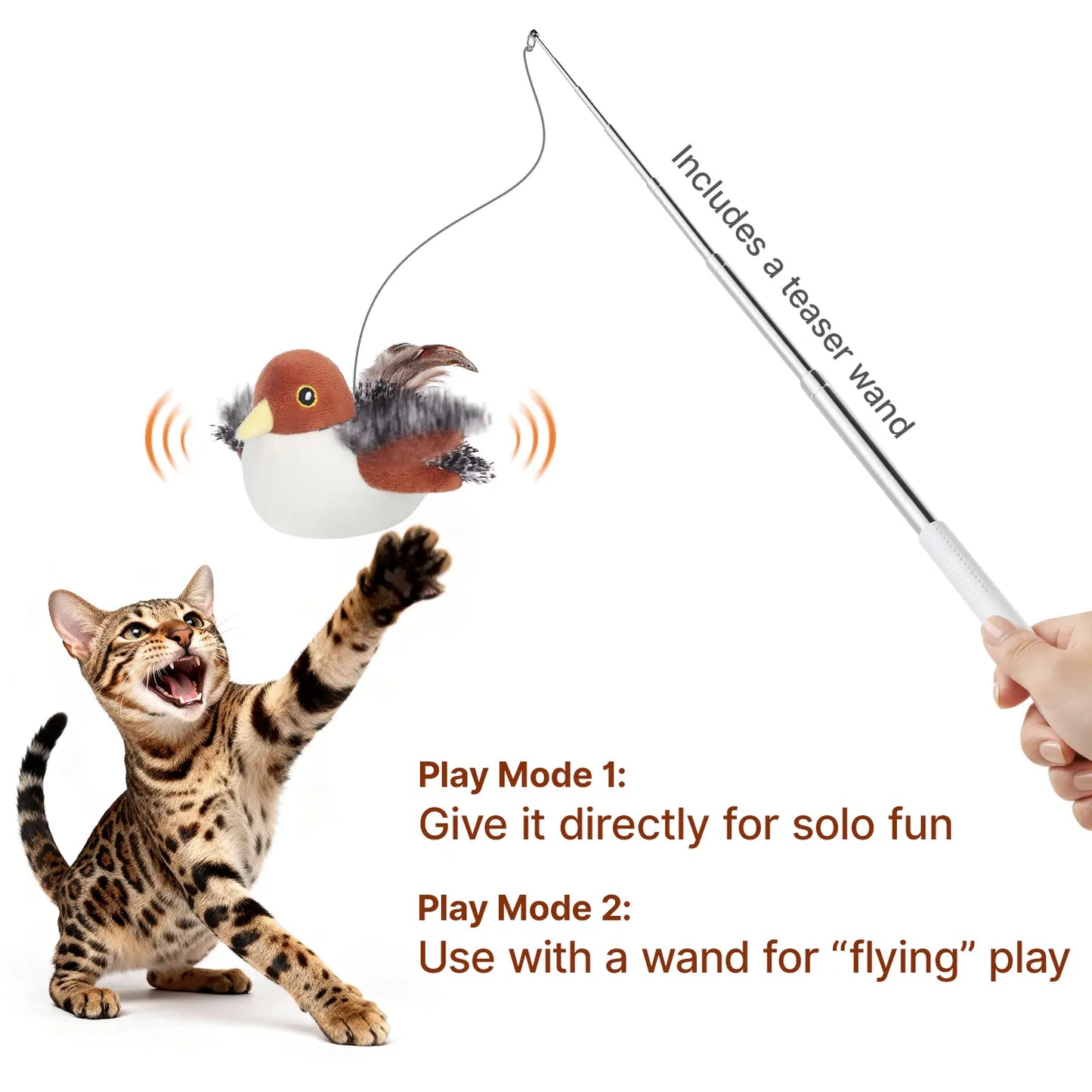Lifelike Flapping & Chirping Bird Cat Toy – Rechargeable, Touch-Activated Interactive Kicker