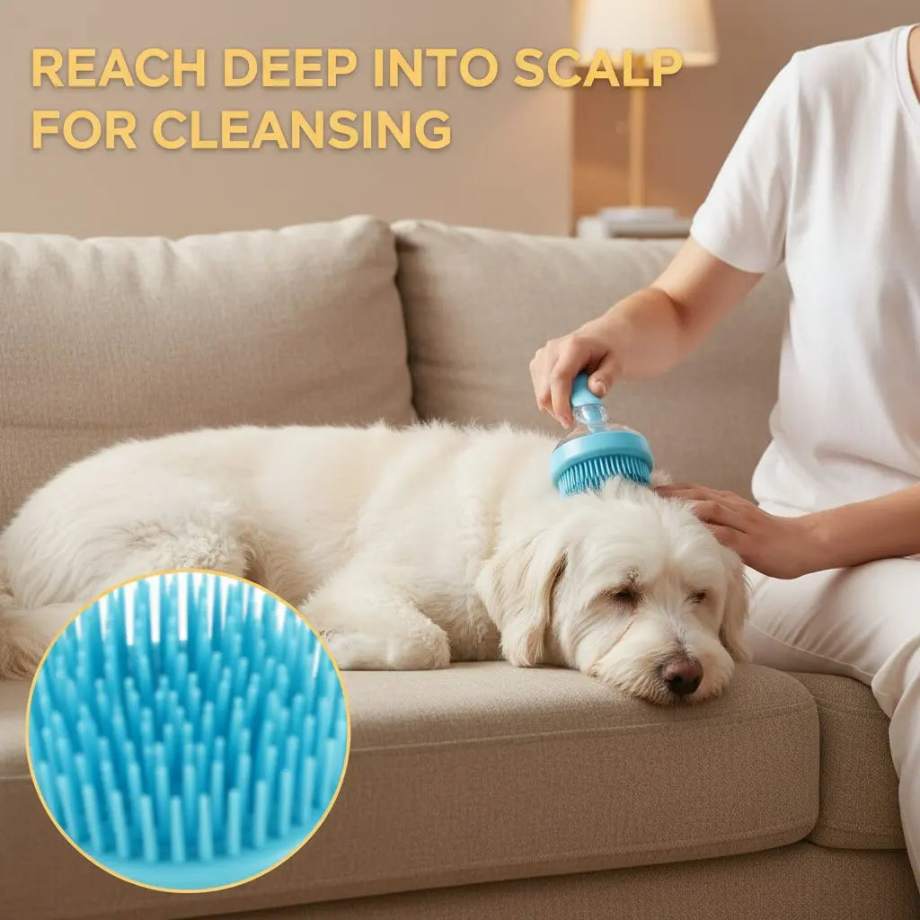 2-in-1 Pet Bath Brush with Soap Dispenser – Soft Silicone Grooming Scrubber for Dogs & Cats