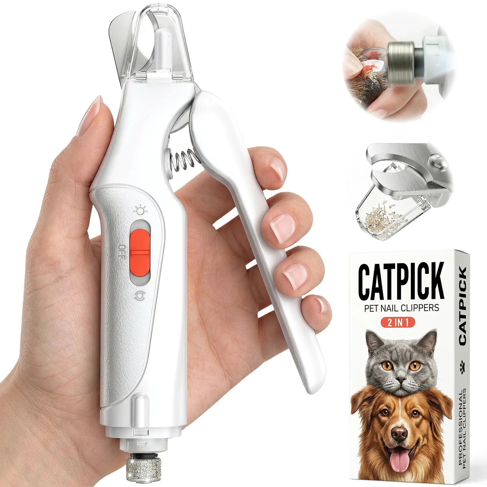 2-in-1 Rechargeable Pet Paw Trimmer & Nail File – LED Light for Safe At-Home Grooming