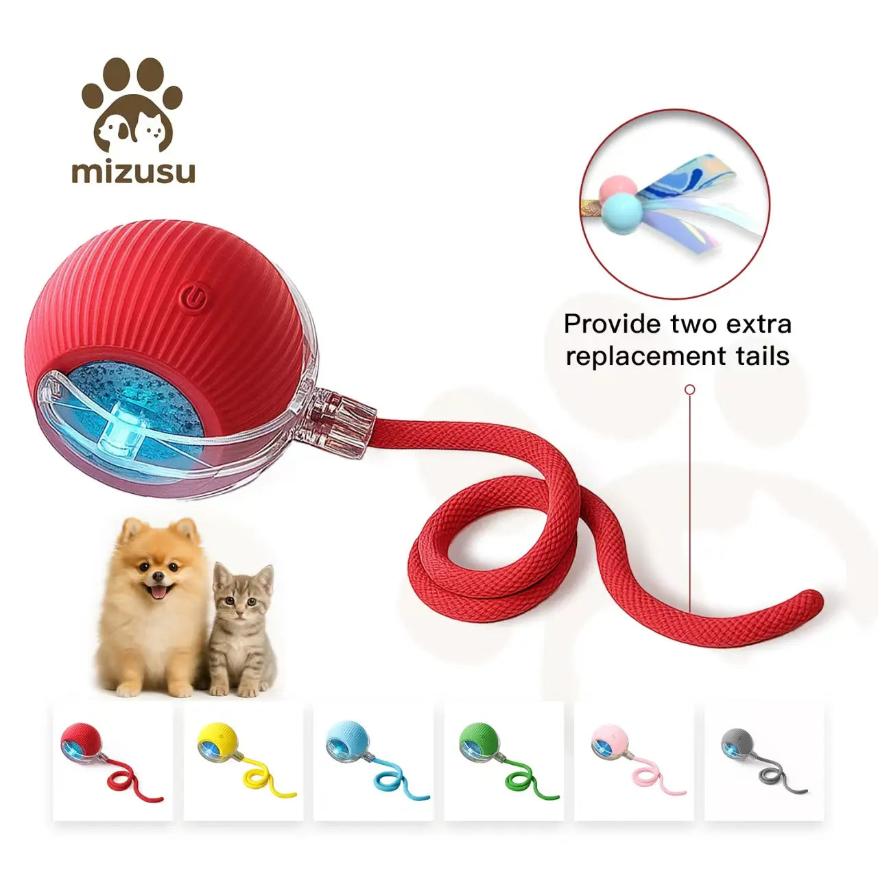 Interactive Cat & Dog Teaser Toy – Rolling Ball with 2 Bonus Tails for Endless Playtime
