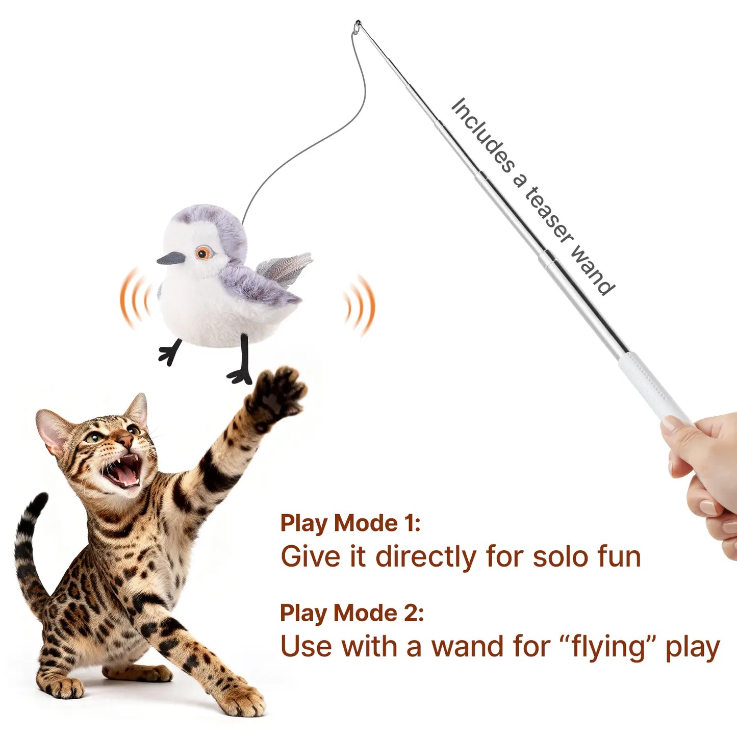 Lifelike Flapping & Chirping Bird Cat Toy – Rechargeable, Touch-Activated Interactive Kicker