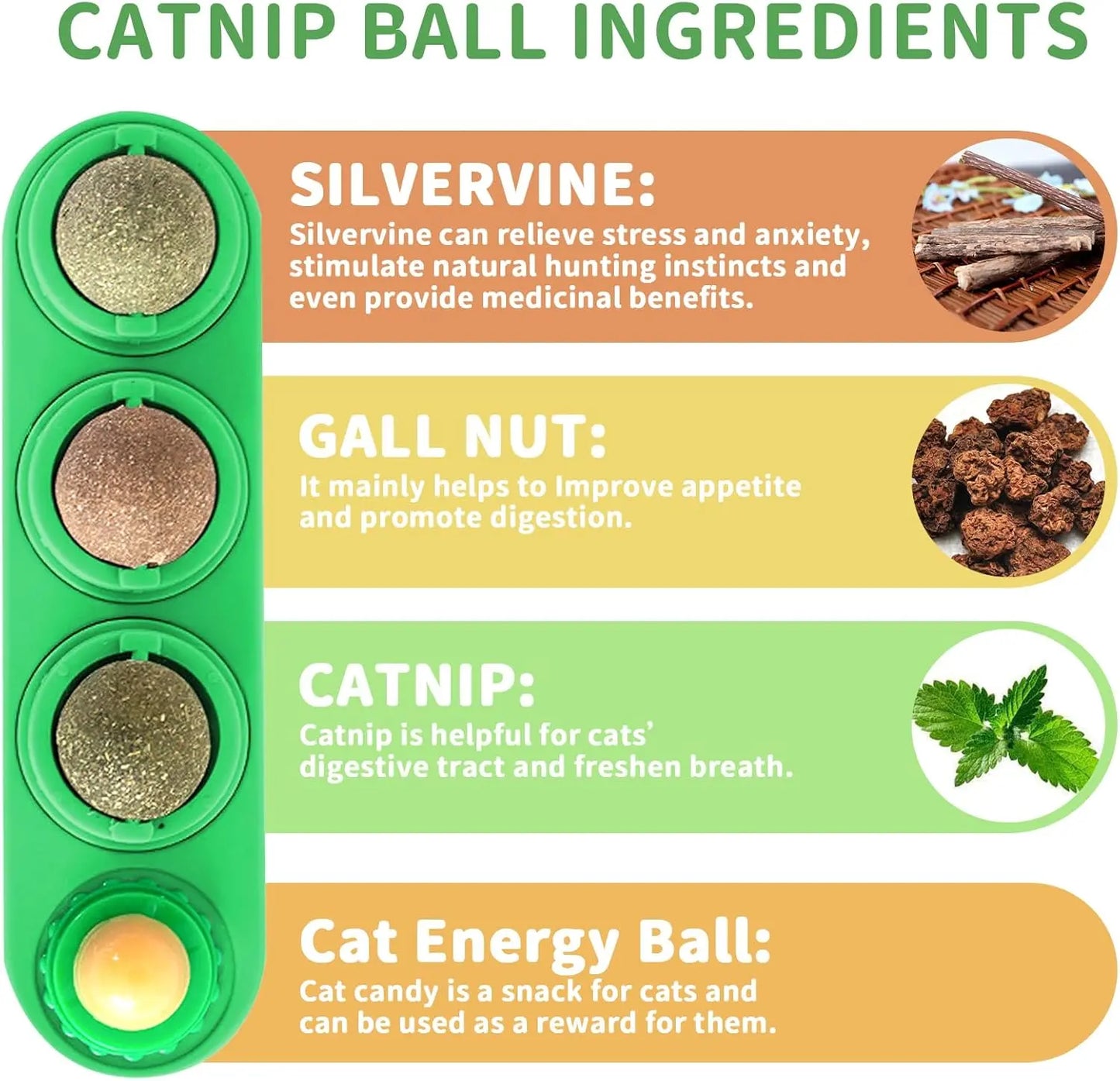 Catnip & Silvervine Dental Chew Balls for Cats – 4-Pack Energy Toy for Active Kittens