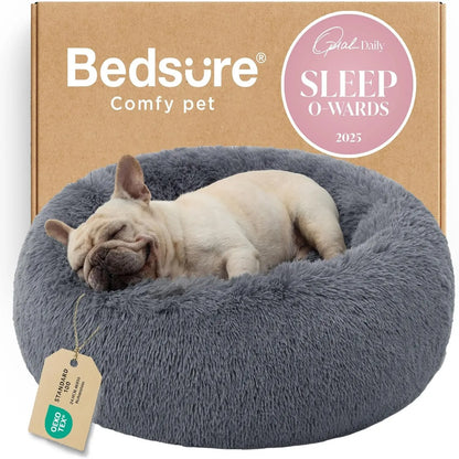 Calming Donut Dog & Cat Bed – Fluffy Plush Round Pet Bed for Anxiety Relief & Deep Sleep