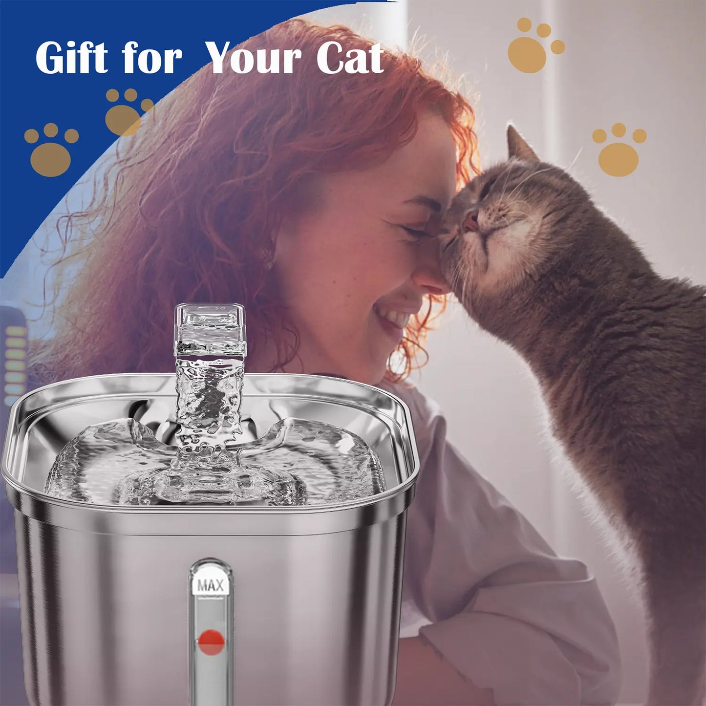 Stainless Steel Cat Water Fountain – 2.2L Ultra-Quiet Pump with 3 Filters for Fresh Hydration