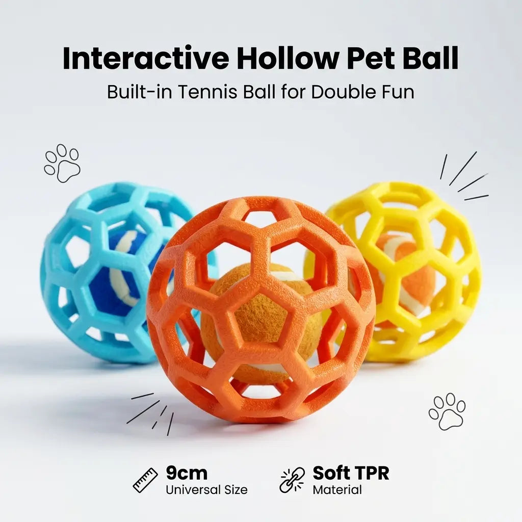 3-Pack Interactive Fetch & Dental Chew Balls for Dogs – Floating TPR Hollow Balls with Tennis Core