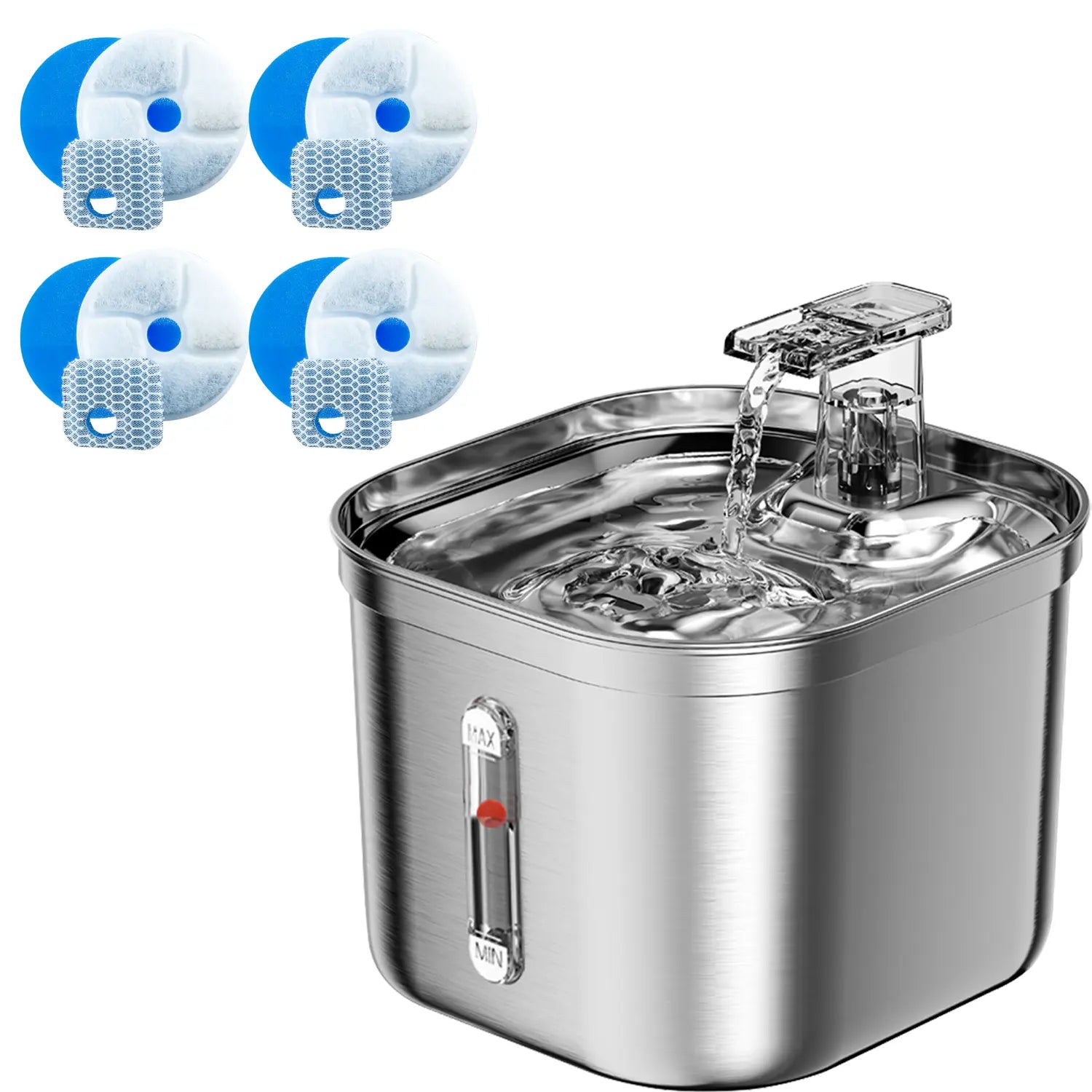 Stainless Steel Cat Water Fountain – 2.2L Ultra-Quiet Pump with 3 Filters for Fresh Hydration