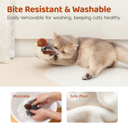 Lifelike Flapping & Chirping Bird Cat Toy – Rechargeable, Touch-Activated Interactive Kicker