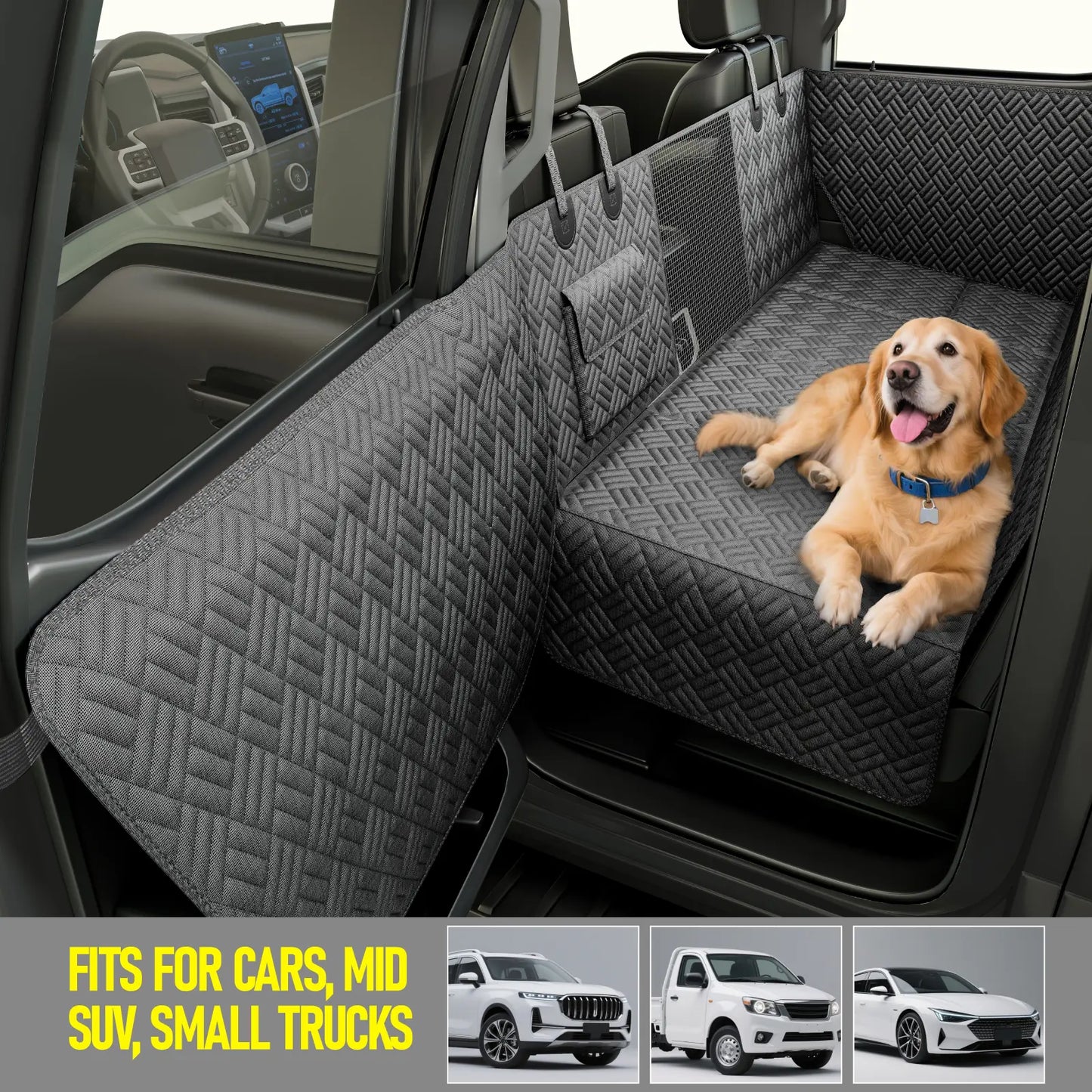 Waterproof Dog Car Seat Hammock Cover – Heavy Duty, 400 lbs Capacity, Fits Cars, SUVs & Trucks
