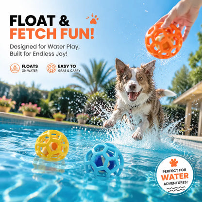 3-Pack Interactive Fetch & Dental Chew Balls for Dogs – Floating TPR Hollow Balls with Tennis Core