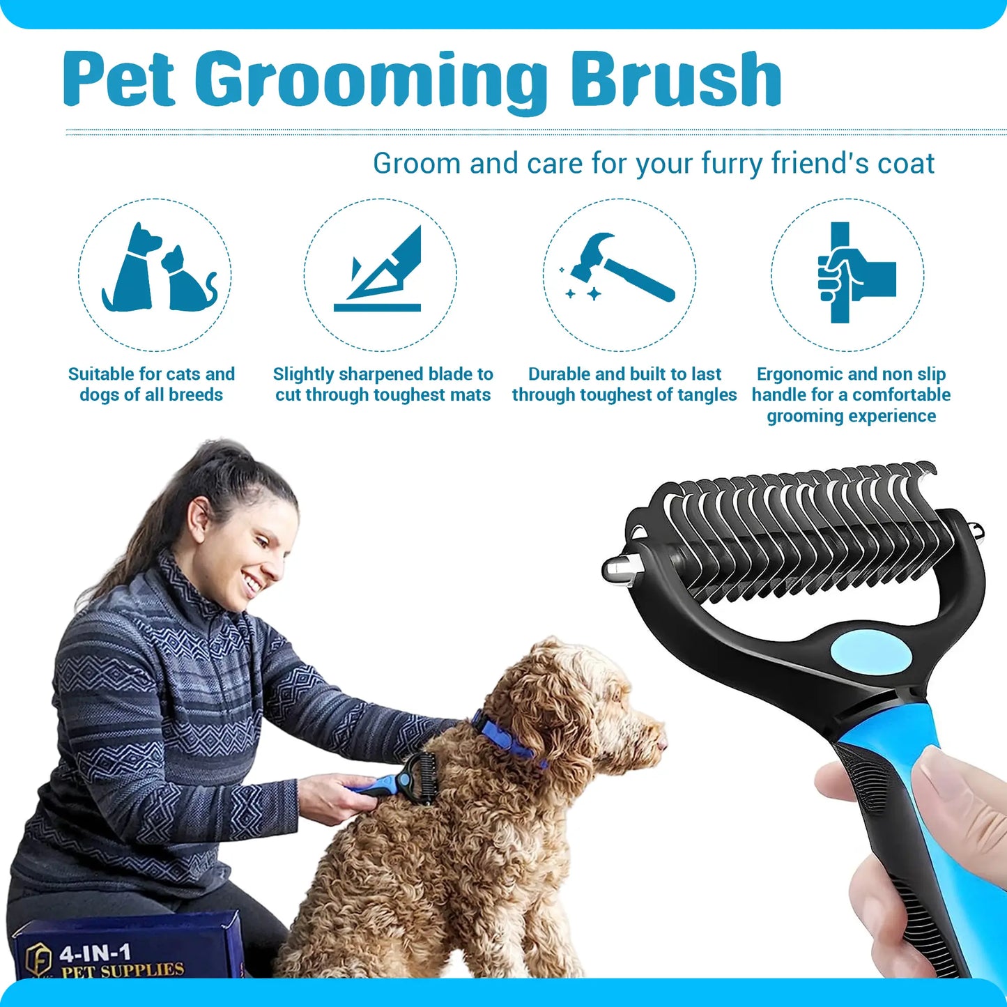4-in-1 Pet Grooming Kit – Hair Remover Brush, Shedding Comb, Nail Clippers & Collar Included