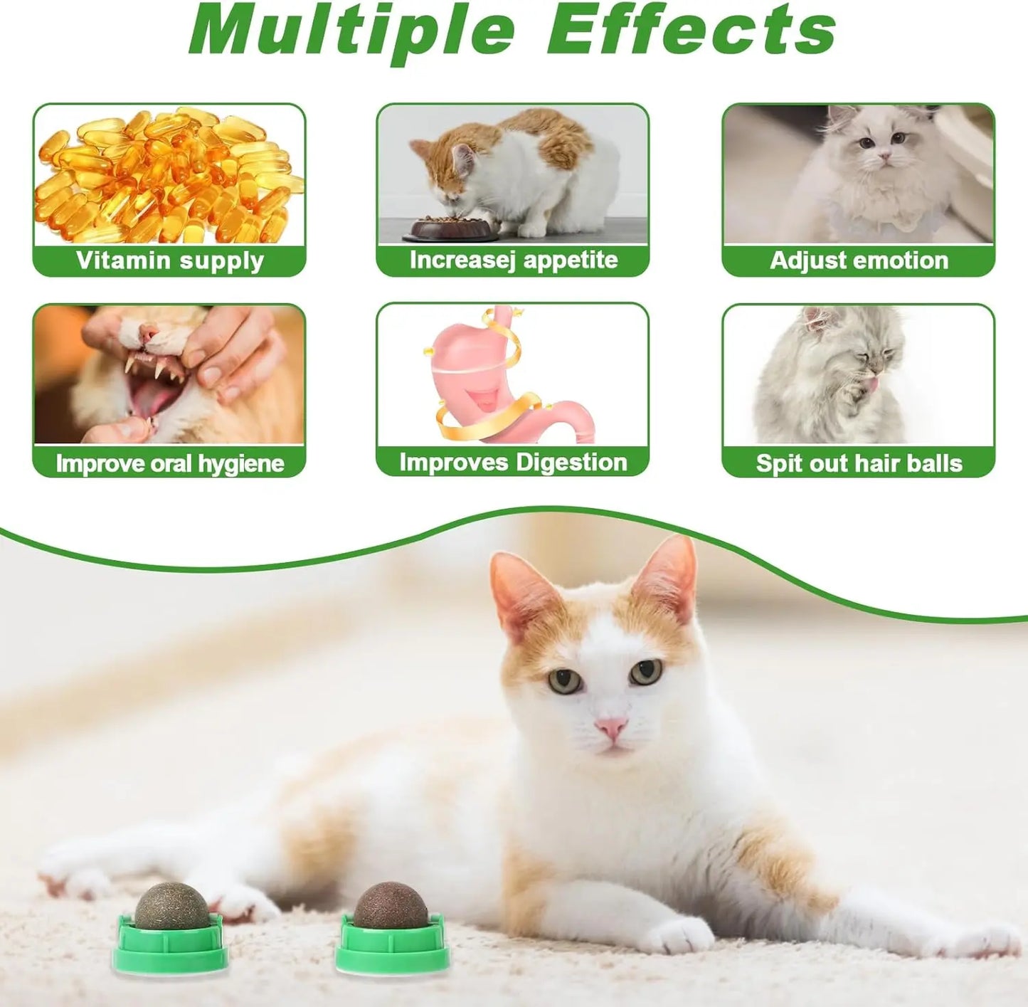 Catnip & Silvervine Dental Chew Balls for Cats – 4-Pack Energy Toy for Active Kittens