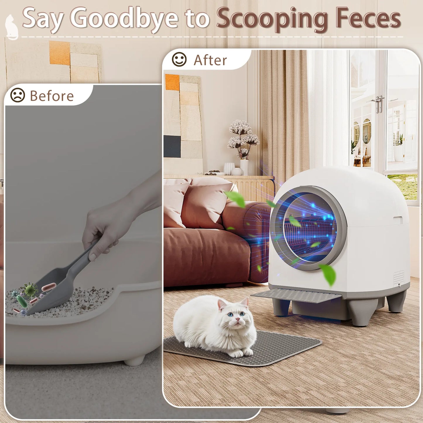 Smart Self-Cleaning Cat Litter Box – 90L, App-Controlled, Auto-Cleaning with Safety Sensors
