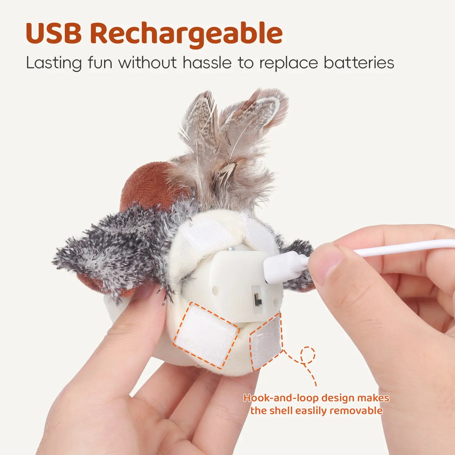 Lifelike Flapping & Chirping Bird Cat Toy – Rechargeable, Touch-Activated Interactive Kicker
