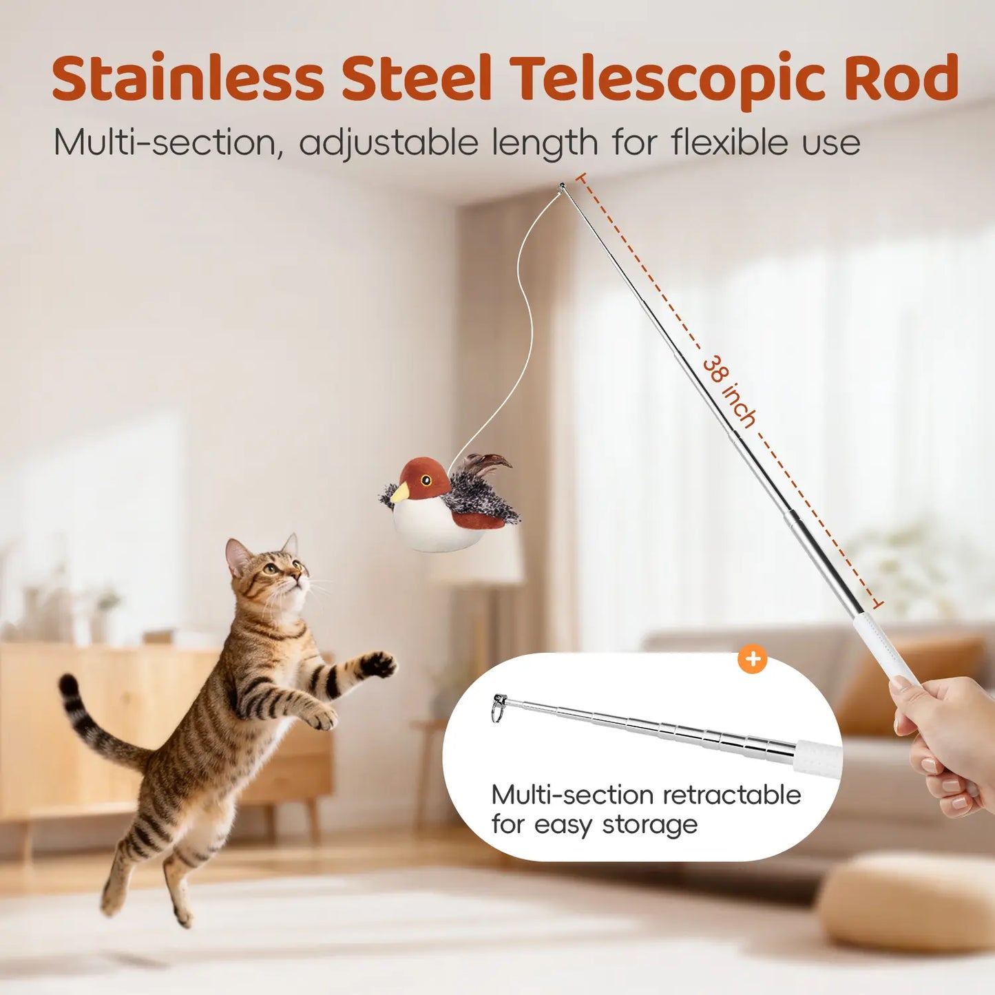 Lifelike Flapping & Chirping Bird Cat Toy – Rechargeable, Touch-Activated Interactive Kicker