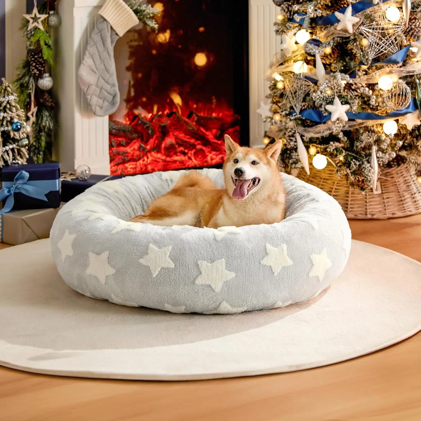 Calming Donut Dog & Cat Bed – Fluffy Plush Round Pet Bed for Anxiety Relief & Deep Sleep
