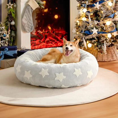 Calming Donut Dog & Cat Bed – Fluffy Plush Round Pet Bed for Anxiety Relief & Deep Sleep
