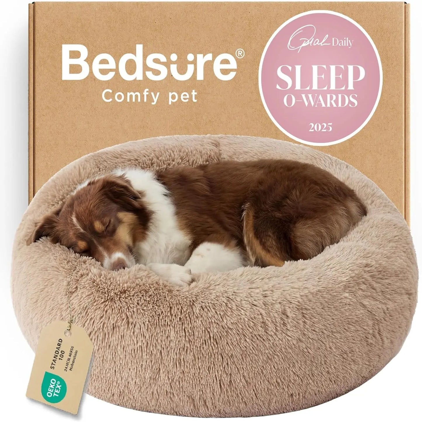 Calming Donut Dog & Cat Bed – Fluffy Plush Round Pet Bed for Anxiety Relief & Deep Sleep