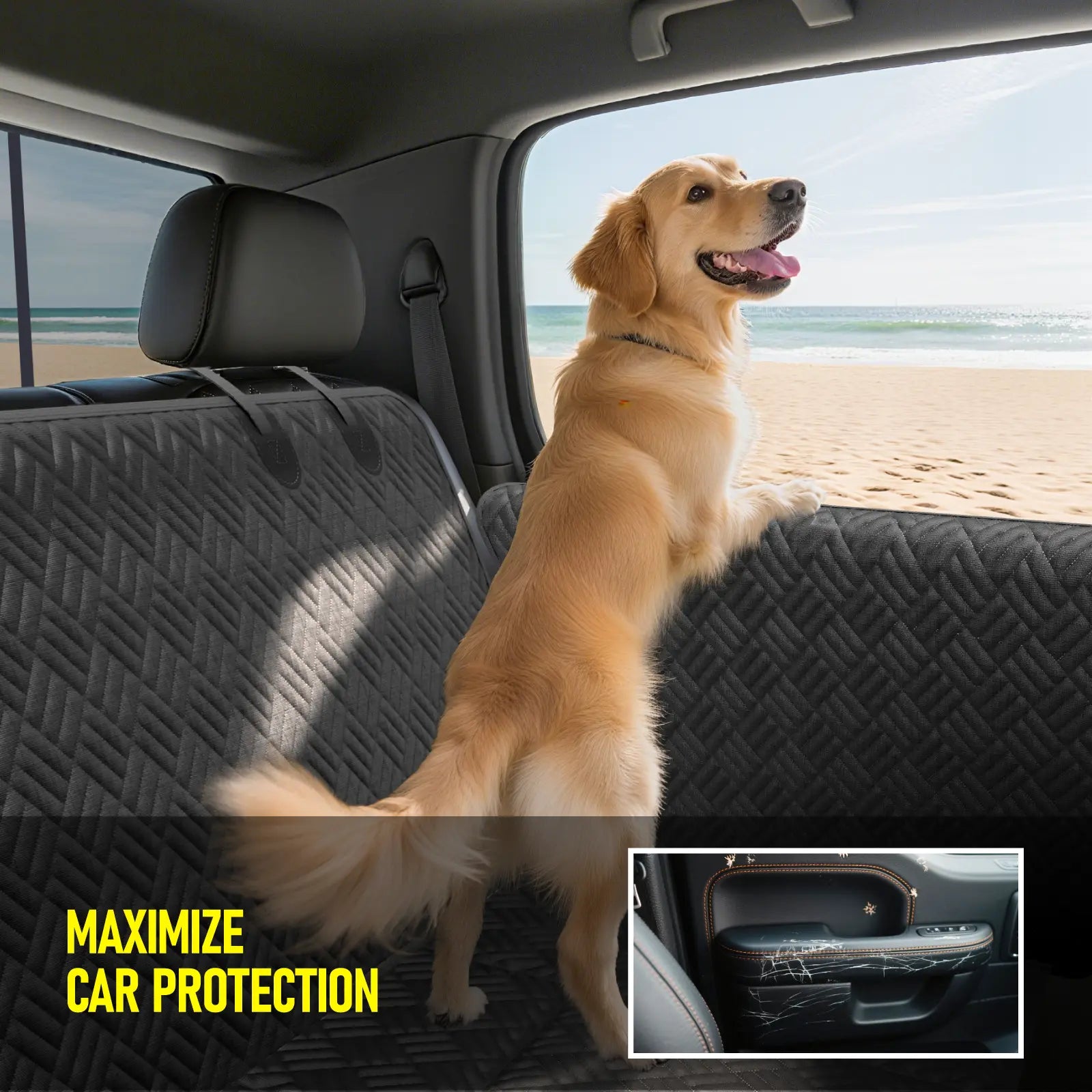 Waterproof Dog Car Seat Hammock Cover – Heavy Duty, 400 lbs Capacity, Fits Cars, SUVs & Trucks