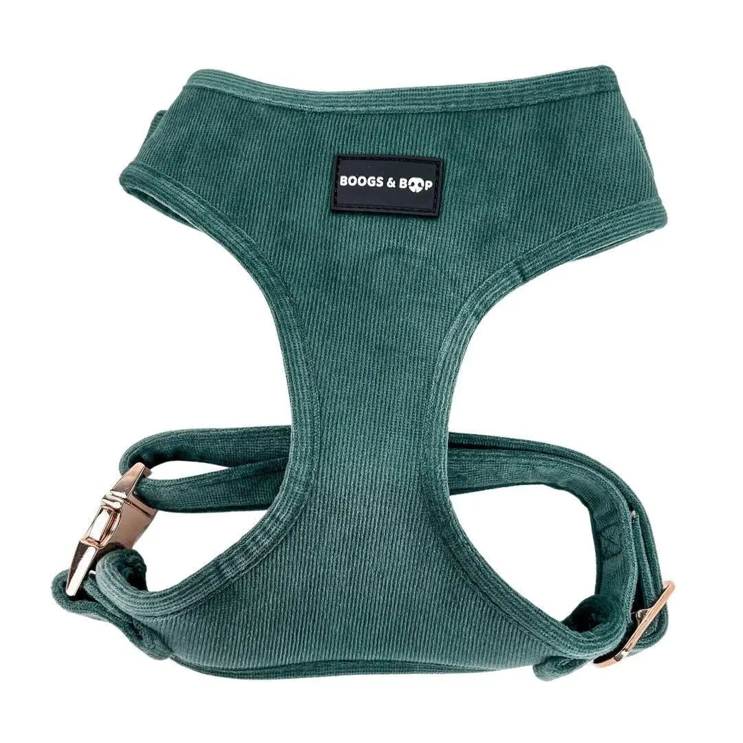 Adjustable Corduroy Dog Harness – Soft Textured Moss Green for Small to Medium Dogs
