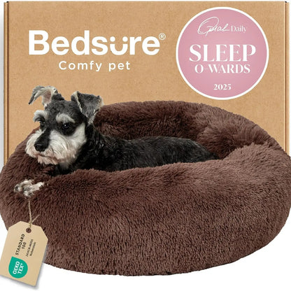 Calming Donut Dog & Cat Bed – Fluffy Plush Round Pet Bed for Anxiety Relief & Deep Sleep
