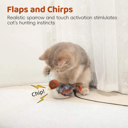 Lifelike Flapping & Chirping Bird Cat Toy – Rechargeable, Touch-Activated Interactive Kicker